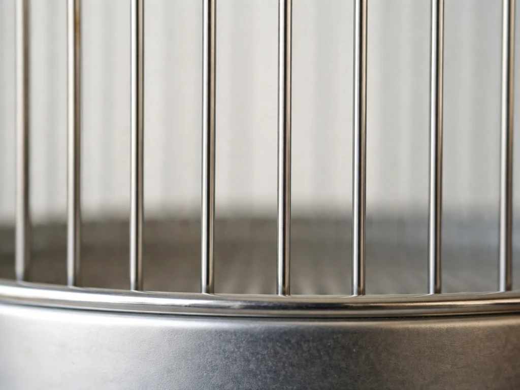 Close side view of cage bars with a sharply focused narrow gap to show safe spacing.