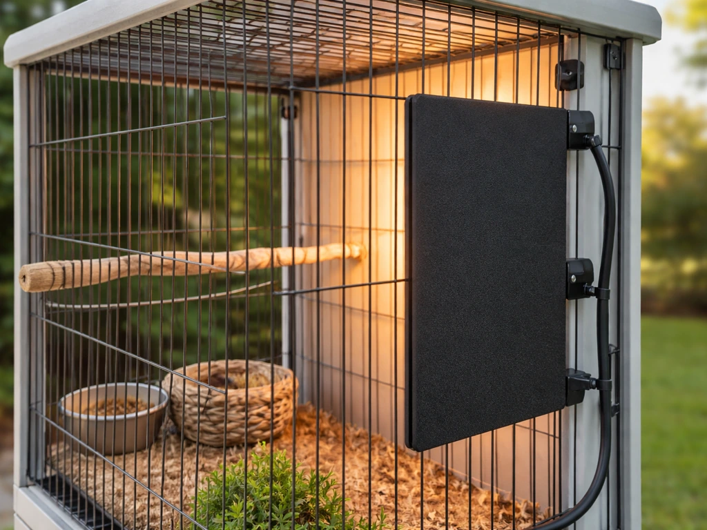 Close-up of an external cage heater mounted on one side only, showing a warm-to-cool temperature gradient.