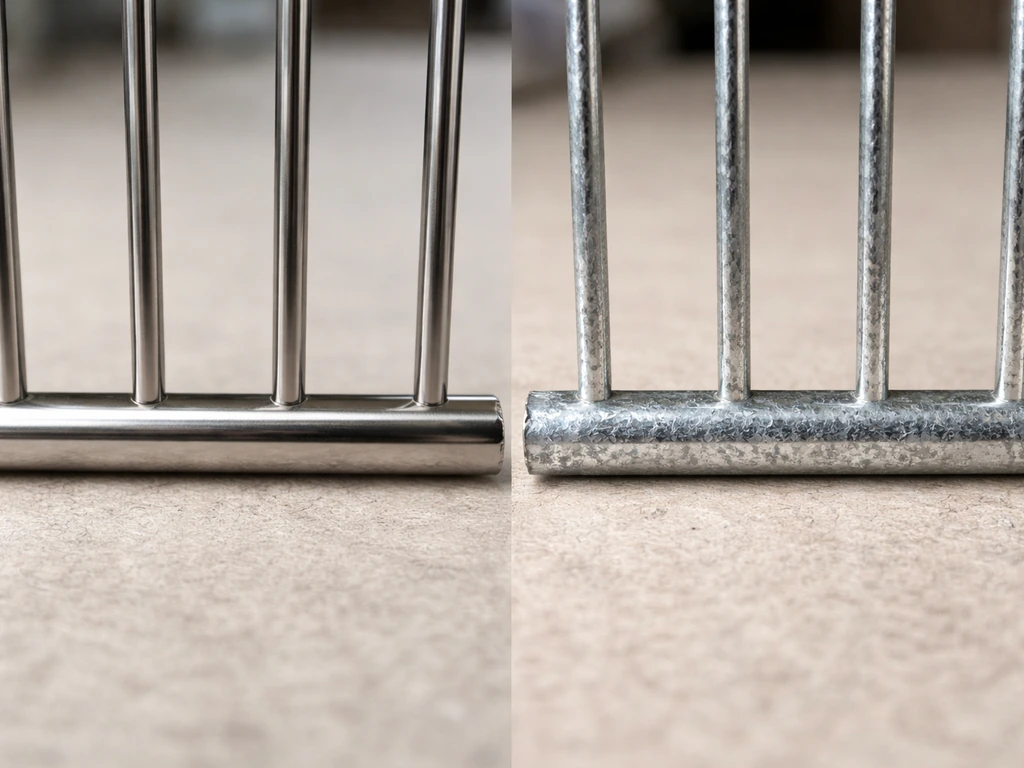 Close-up of birdcage bars showing a safe bare metal finish next to a galvanized-looking coated bar.
